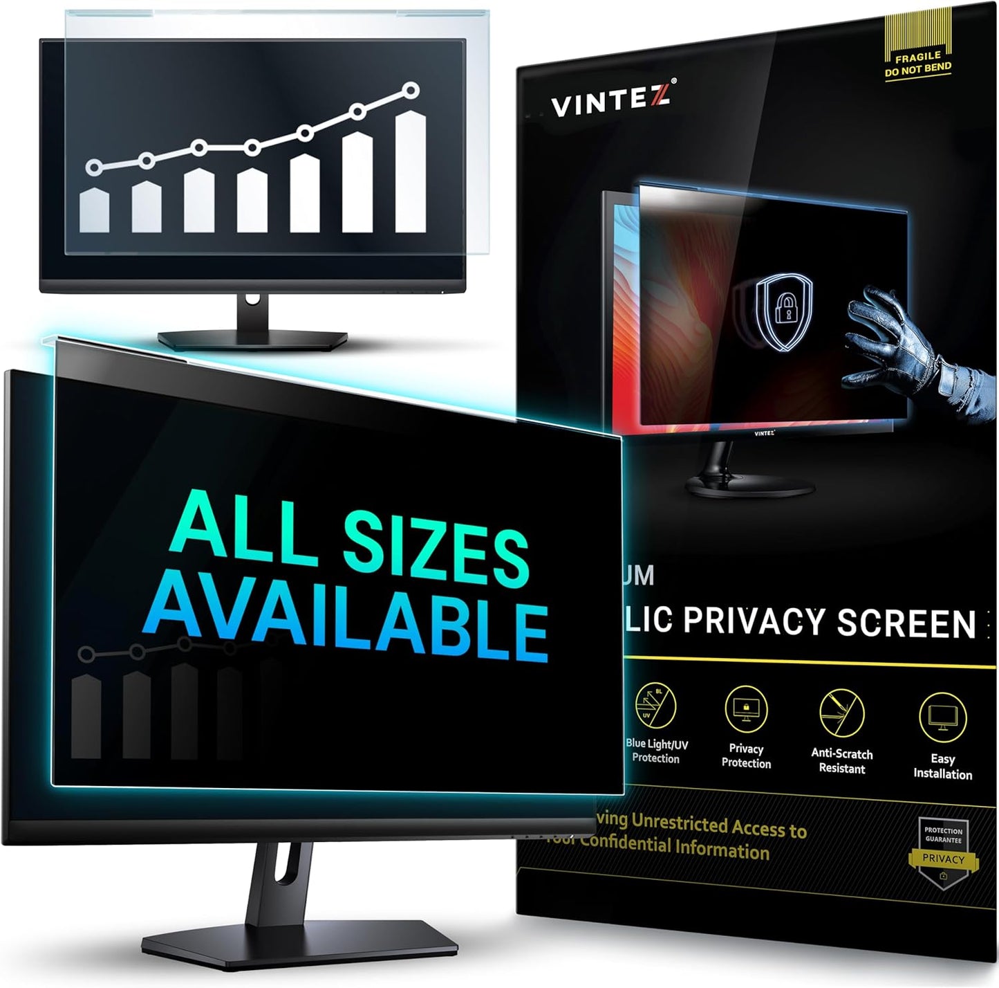 Universal Acrylic 23, 23.6, 23.8, 24 Inch Computer Privacy Screen Filter for Widescreen Computer Monitors - 21.2" x 13.4" (541 x 342 mm) - Monitor Frame Hanging Type