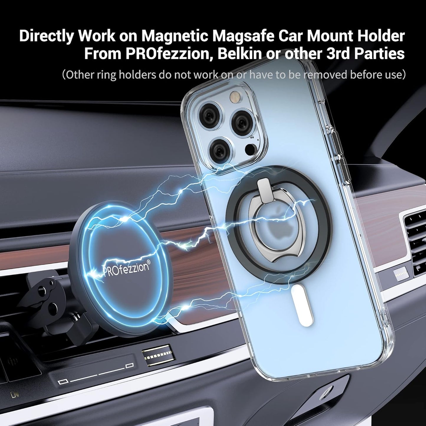 PROfezzion Thin Metal Ring Holder for MagSafe, Removable Strongest Magnetic Phone Grip for iPhone 16 15 14 13 12 Pro Max Plus with Mag-Safe Case [Not for Regular Case] [MagSafe Car Mount Compatible]