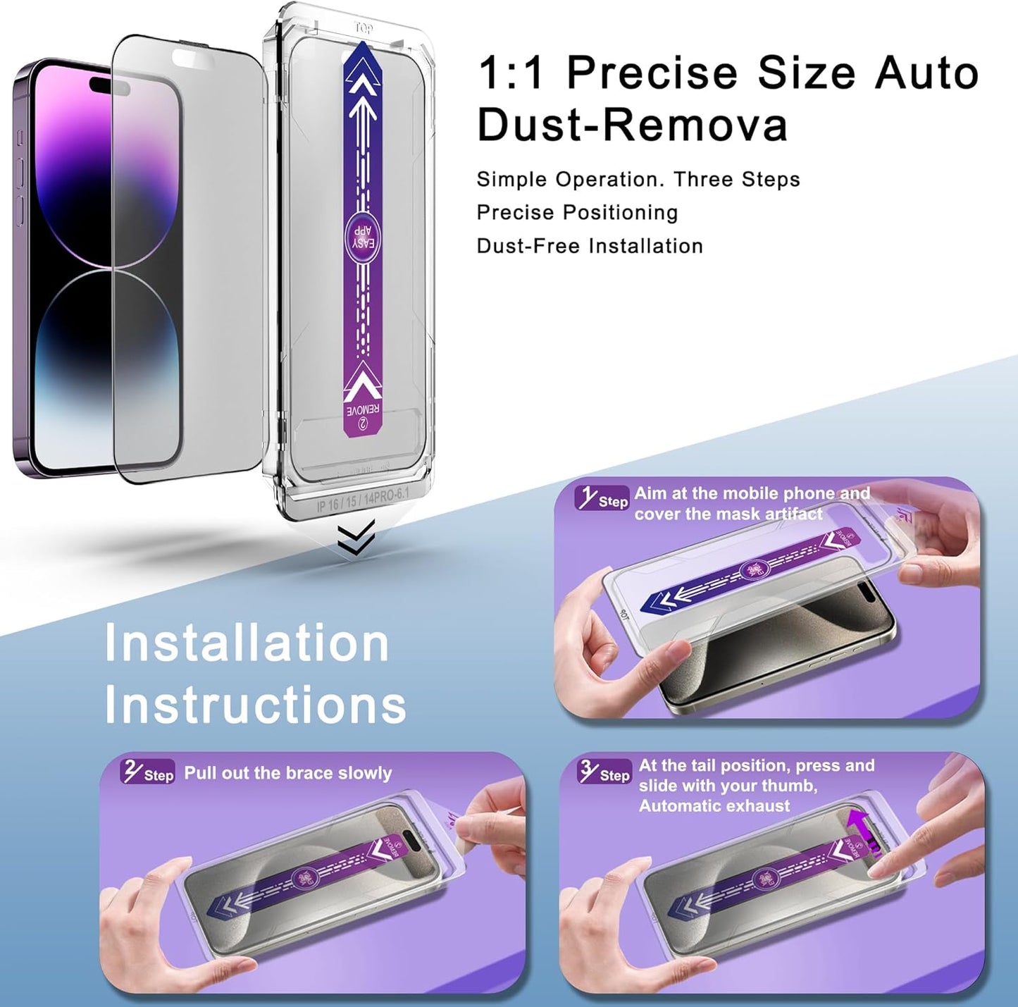 2 Pack Matte Screen Protector for iPhone 16 Plus and iPhone 15 Plus and iPhone 14 Pro Max 6.7-Inch Auto Dust Removal, No Bubbles, Tempered Glass Film, Easy Installation