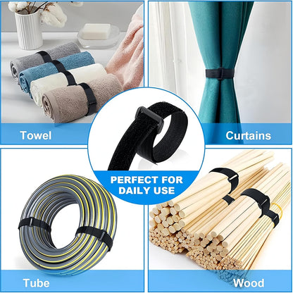 26ft 1.5 Inch Wide Cable Straps, Jumpso Adjustable Fastening Hook and Loop Straps with 20 Buckles, Reusable Nylon Cut-to-Length Cinch Straps for Organizer or Storage, Black