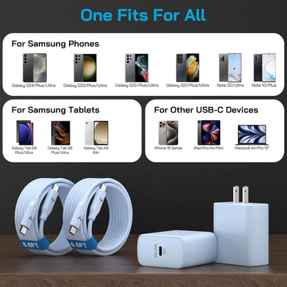 45W Super Fast Charger USB C, 45 Watt Type-C Android Phone Charger Fast Charging Block with 6.6FT Type C Cords for Samsung Galaxy S25 Ultra/S24 Ultra/S24+/S23 Ultra/S22 Plus/S20, Tab S9/S8 Ultra(Blue)