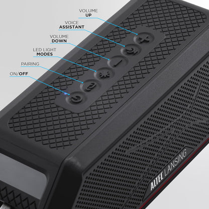 Altec Lansing Magnetic Bluetooth Speaker HYDRAJOLT 2.0, Waterproof IP67, 12W Output Power, 16H Battery, Multicolor LED, 100ft Wireless Range, Voice Assistant, USB-C Quick Charge