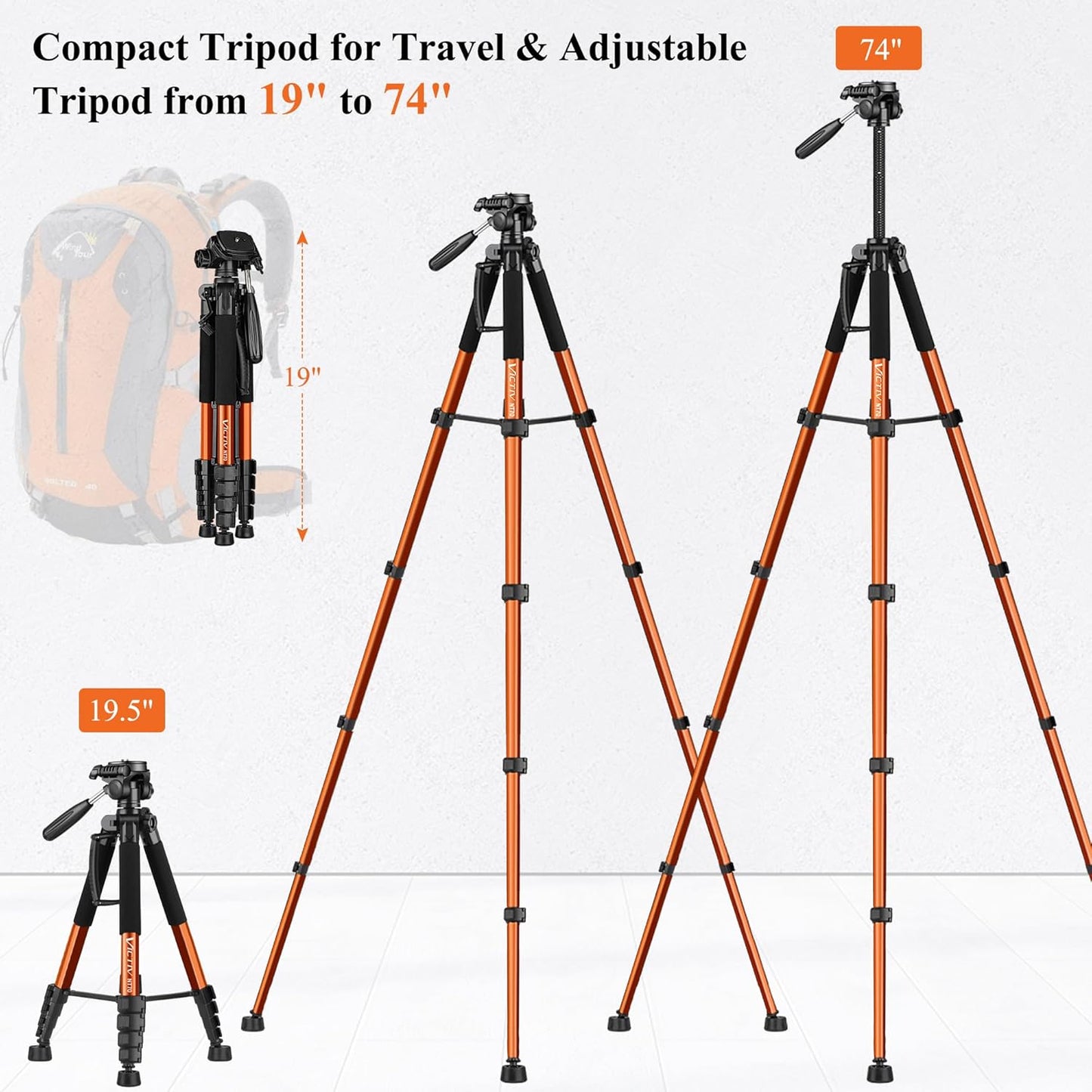 Victiv Tripod 74-Camera-Tripod for Cell Phone, Aluminum Professional Heavy Duty Camera Tripod Stand, Tripod for Camera DSLR SLR with Carry Bag, Compatible with Canon Nikon iPhone