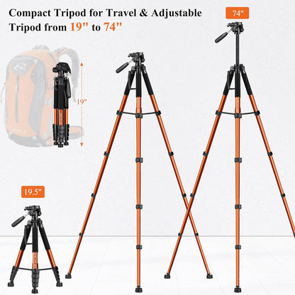 Victiv Tripod 74-Camera-Tripod for Cell Phone, Aluminum Professional Heavy Duty Camera Tripod Stand, Tripod for Camera DSLR SLR with Carry Bag, Compatible with Canon Nikon iPhone