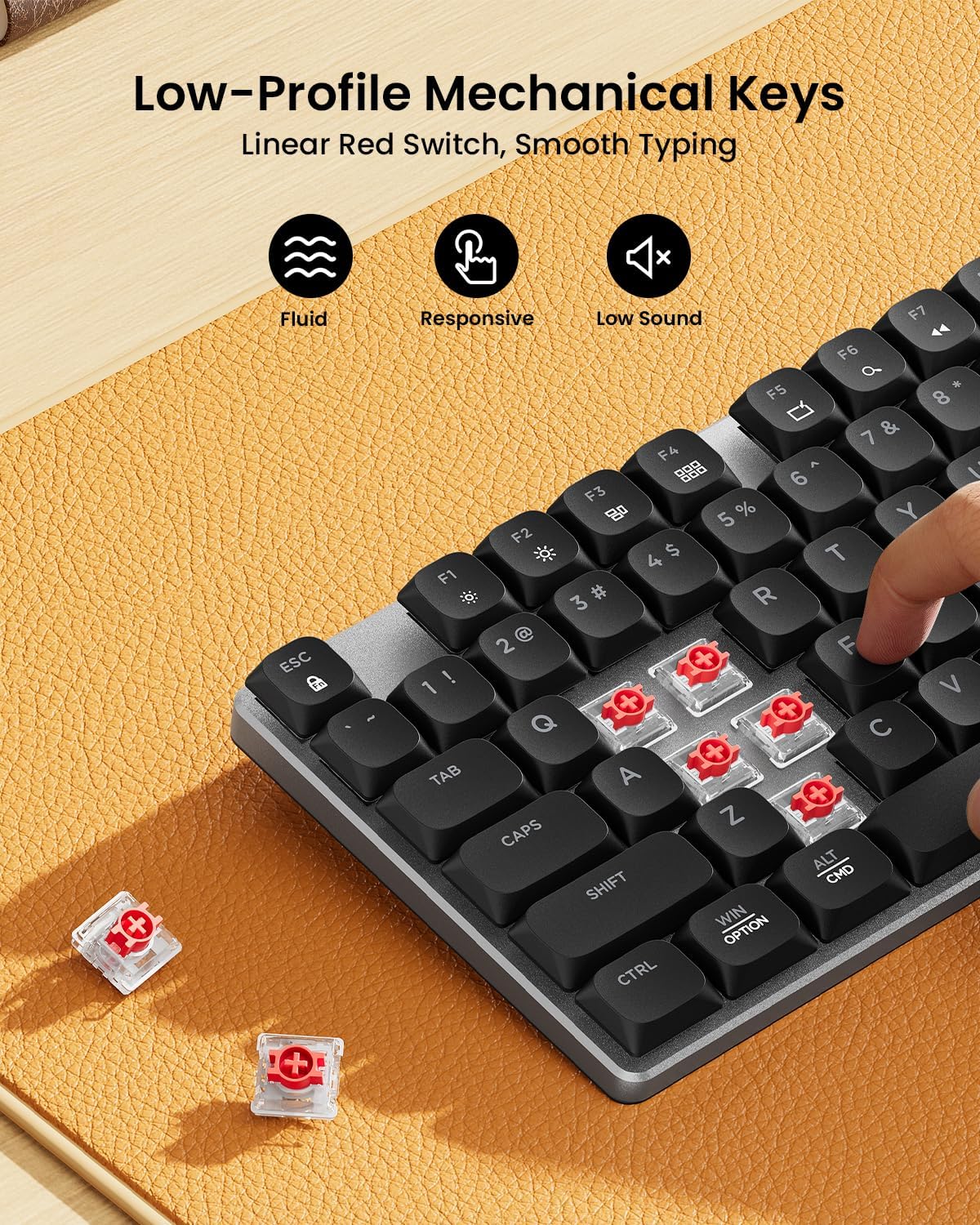 ProtoArc Mechanical Keyboard and Mouse, KM310 Wireless Rechargeable Aluminum Keyboard Mouse, 2.4G+Dual Bluetooth, Low Profile Keys, Red Switches, Multi-Device, for Windows/Mac - Space Gray