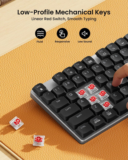 ProtoArc Mechanical Keyboard and Mouse, KM310 Wireless Rechargeable Aluminum Keyboard Mouse, 2.4G+Dual Bluetooth, Low Profile Keys, Red Switches, Multi-Device, for Windows/Mac - Space Gray