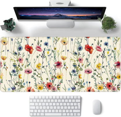 Wild Flowers Large Mouse Pad,Gaming Keyboard Desk Pad,Extended Mouse Mat Non-Slip Rubber Base with Stitched Edges for Office Game Home XXL 35.4"x15.7"