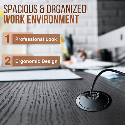 MAHDPRO Metal Desk Grommet 2 Inch (50 mm) Pack of 2-Flat Black Zinc Alloy Metallic Desk Cord Hole Cover to Arrange Cables & Wires Through Computer Table/Countertops