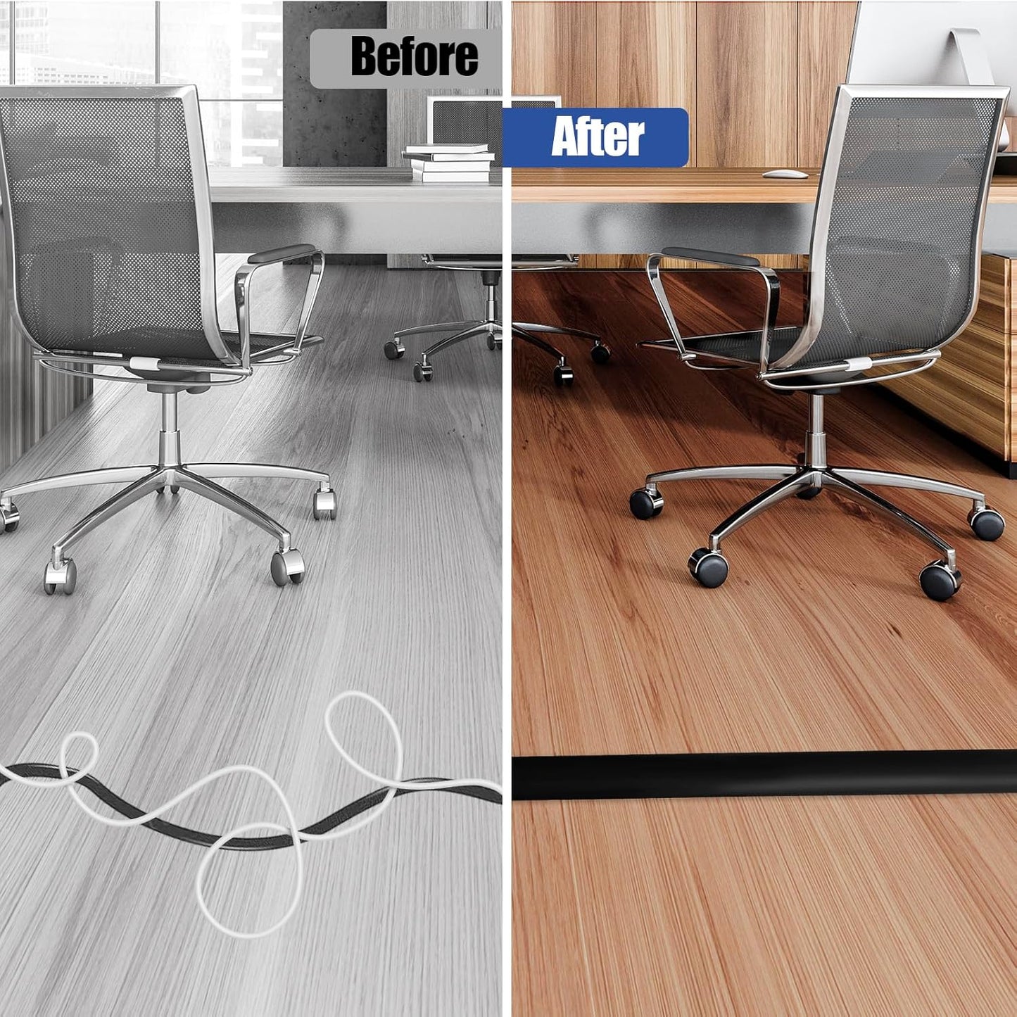 Floor Cord Cover Self Adhesive Cord Hider,3.3FT Cable Management, Extension Strip Protector for Wires, Prevent Cable Trips for Offices, Gyms, Exhibitions Cavity:0.47"(W) x 0.35"(H) Black