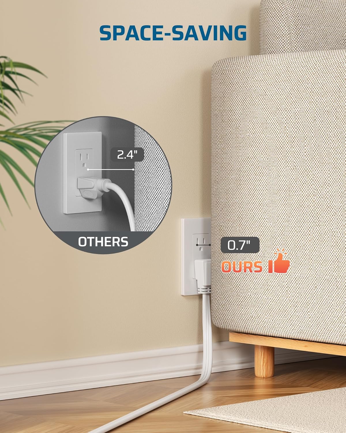 DEWENWILS Heavy Duty 3FT Extension Cord with 3-Prong Flat Plug, 15A/1875W 14/3 SPT-3 Flat Wire, Space Saving for Home Office Appliances & Electronics, ETL Listed, 2 Pack, White