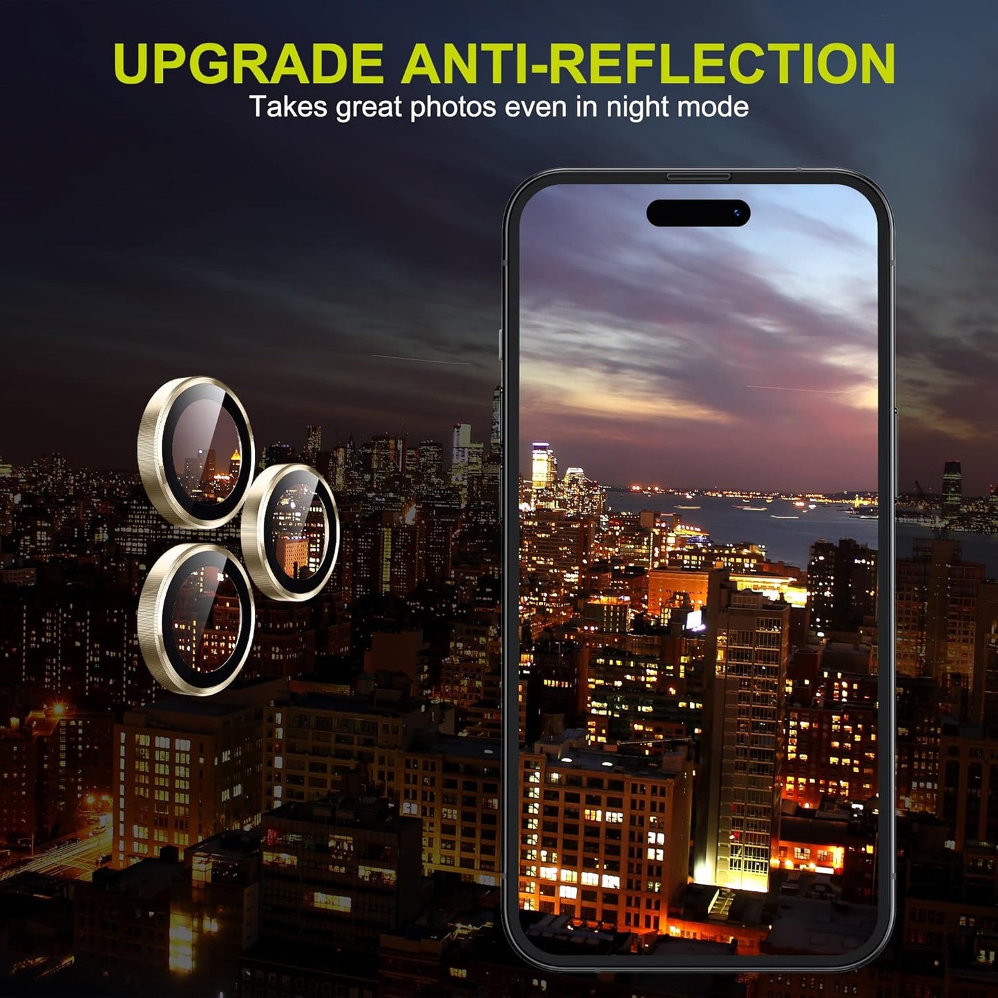 WSKEN for iPhone 14 Pro/iPhone 14 Pro Max Camera Lens Protector,[Night Shooting Mode] HD Tempered Metal Glass Camera Screen Protector Cover Film Accessories, Gold