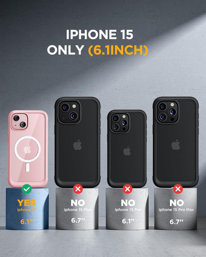 Miracase Glass Series for iPhone 15 Case [Compatible with MagSafe] Full-Body Magnetic Case with Built-in 9H Tempered Glass Anti-Fingerprint Screen Protector + Camera Lens Protector, Baby Pink