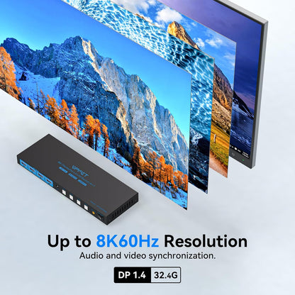 8K@60Hz DisplayPort KVM Switch 4 Computers 1 Monitor USB3.0 4K120Hz 4 Ports DP KVM Switches 4 in 1 Out for 4 Computers Share 1 Monitor and Keyboard Mouse etc. with 4 USB Cable and Controller