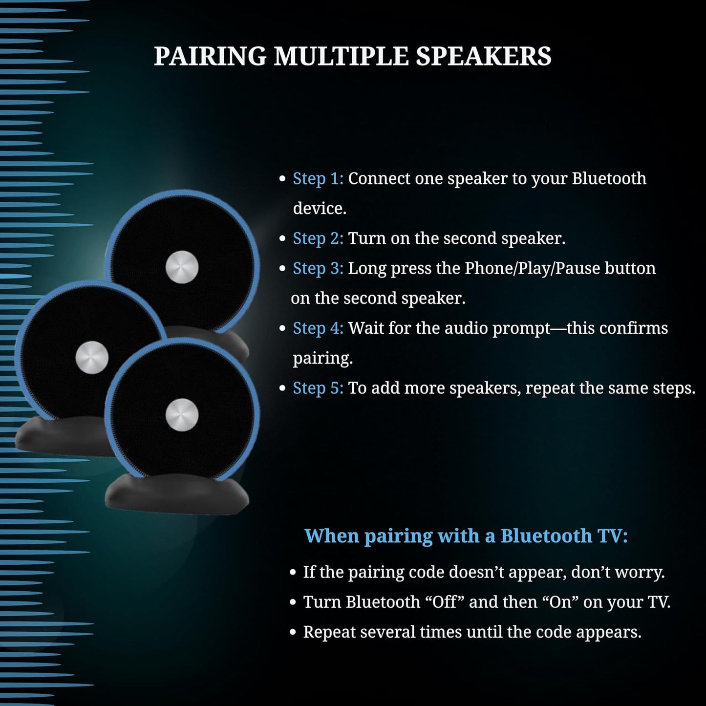 Paired Bluetooth Speakers - Surround Sound Stereo Pairing Linkable for Home TV Car