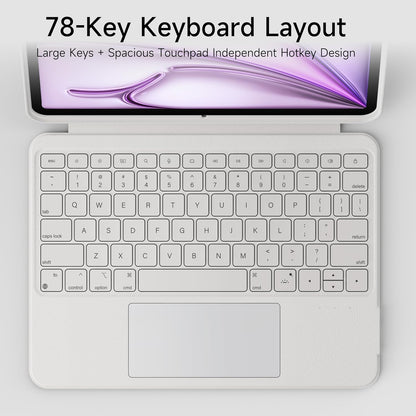 HOU iPad Air 11 Case with Keyboard (M3 2025, M2 2024) Detachable Rotatable Magnetic Full Protection Case, 7-Color Backlight, Touchpad, Elastic Pen Holder for iPad Pro 11 (4th-1st) & Air (5/4th)–White