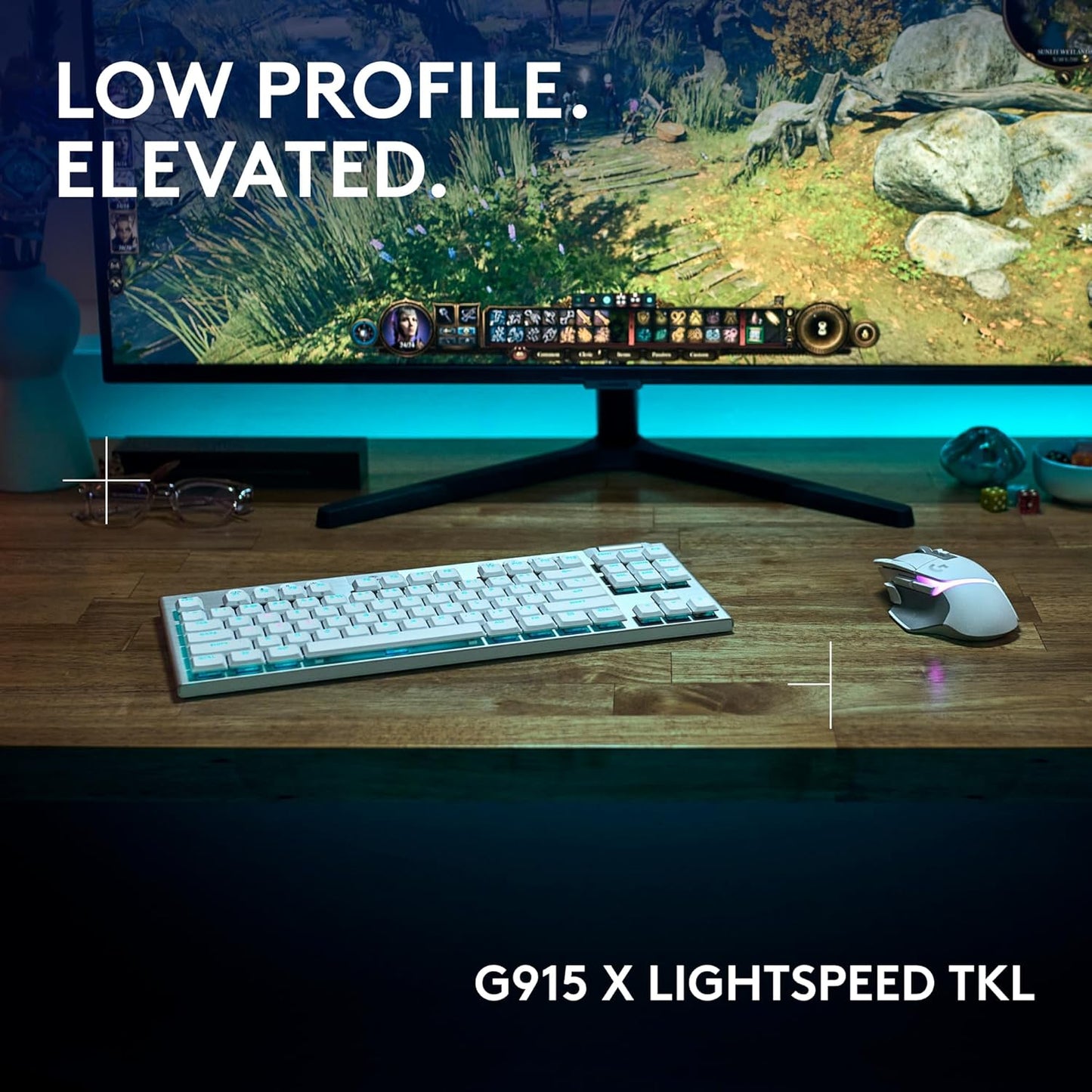 Logitech G915 X Lightspeed TKL Wireless Mechanical Gaming Keyboard, Double-Shot PBT Keycaps, Fully Programmable Keys, RGB Backlit Mac/PC Gaming Keyboards, Aluminum Finish, GL Tactile Switches, White