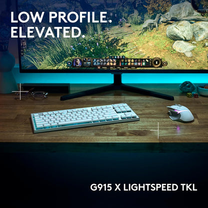 Logitech G915 X Lightspeed TKL Wireless Mechanical Gaming Keyboard, Double-Shot PBT Keycaps, Fully Programmable Keys, RGB Backlit Mac/PC Gaming Keyboards, Aluminum Finish, GL Tactile Switches, White