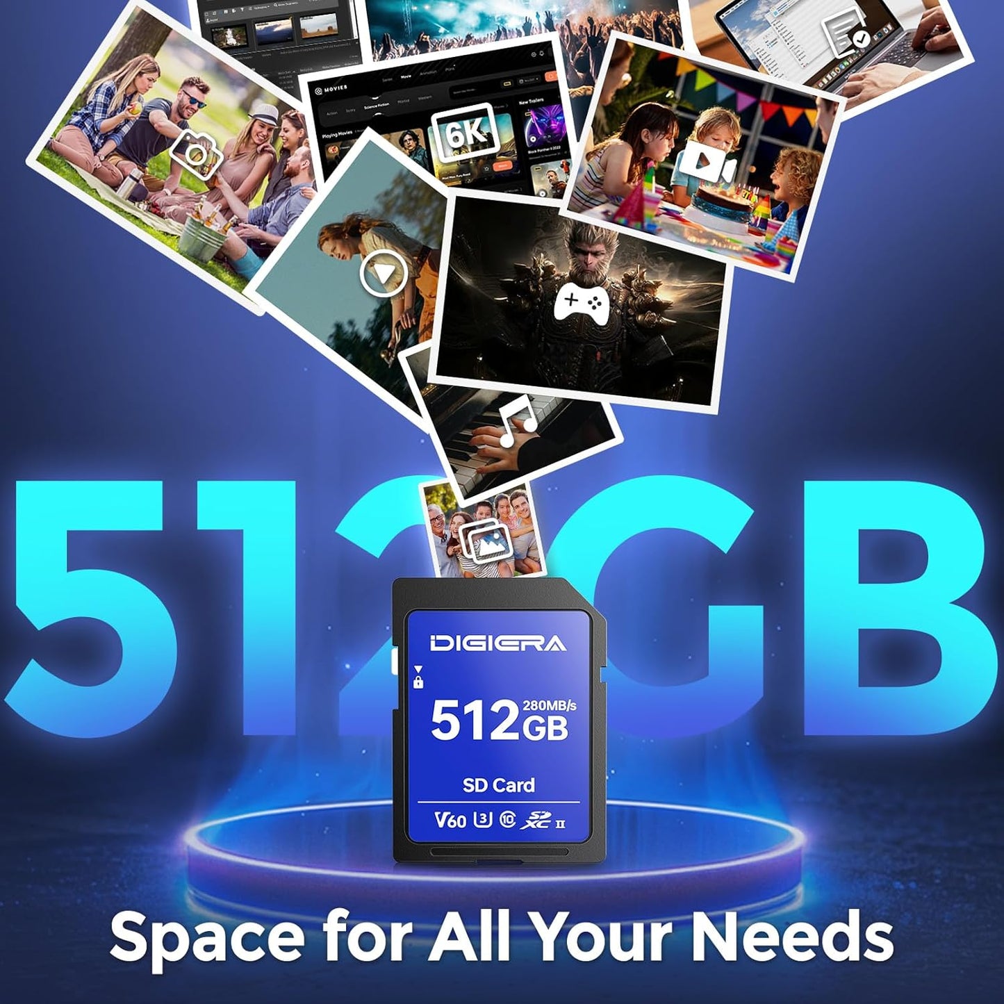 512GB LSU100 SDXC UHS-II Memory Card - up to 280MB/s, C10, U3, V60, 6K, SD Card for Computers, Digital Cameras, Home Theatre Devices, Car Navigation Systems (2 Pack)