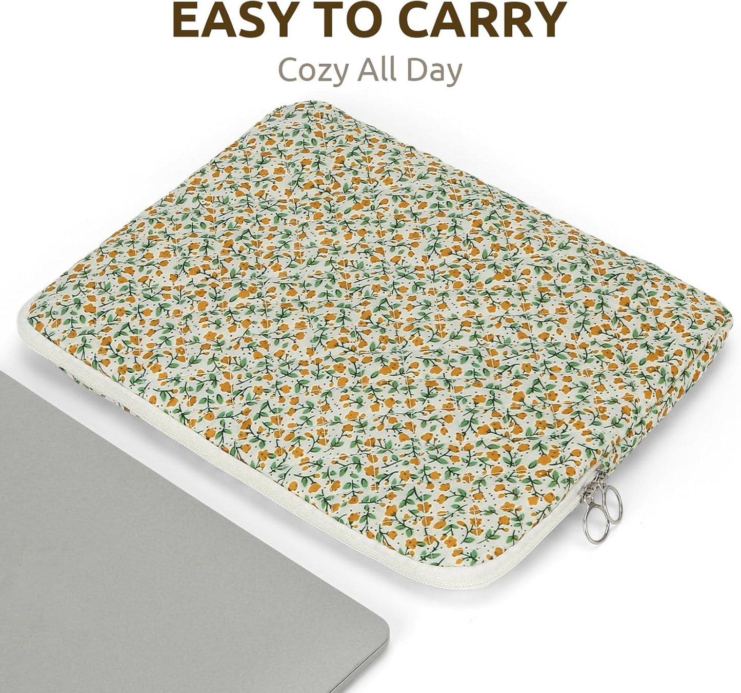Puffy Laptop Sleeve 13-15.6 Inch Cute Quilted Laptop Protective Case Padded Floral Computer Sleeve for MacBook (B-Yellow, 11 Inch)