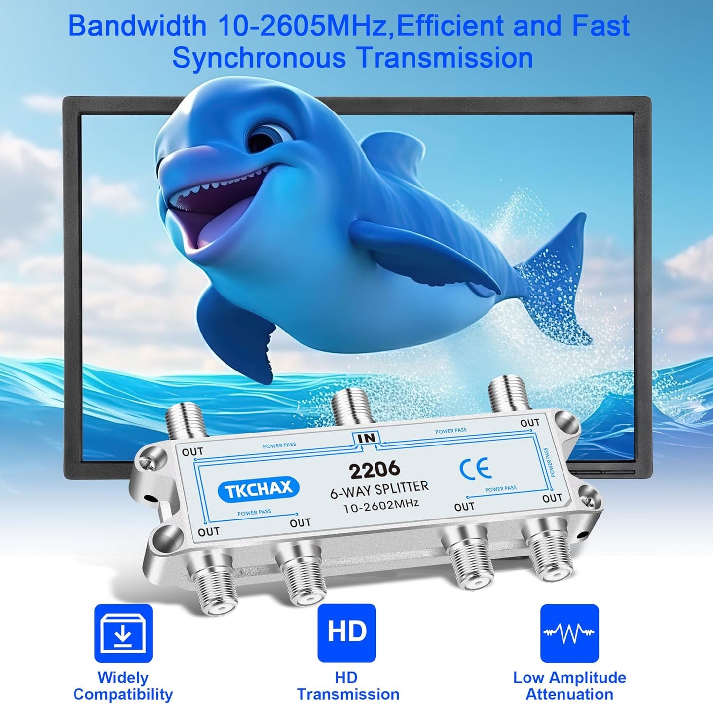 Coaxial Cable Splitter,Support 10-2602MHz,RG6 RG59 Coax Compatible,Work with MoCA2.5 and MoCA3.0, CATV, Satellite TV, Antenna, HDTV and High Speed Internet (6 Way Coaxial Cable Splitter)