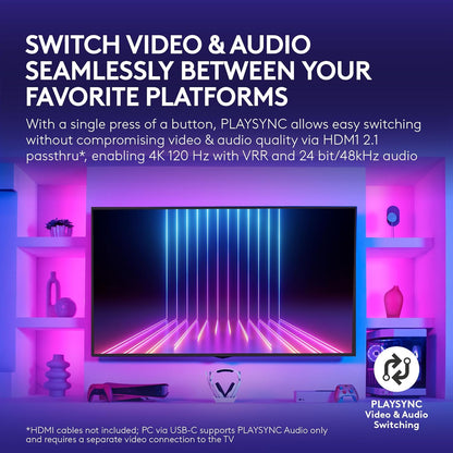 Logitech G Astro A50 X Omni-Platform Wireless Gaming Headset + Base Station for PS5, Xbox, PC: PLAYSYNC Video & Audio Switcher, HDMI 2.1 4K 120Hz VRR, <24 bit/48 kHz, 24hr Battery, 2.4GHz & BT - White