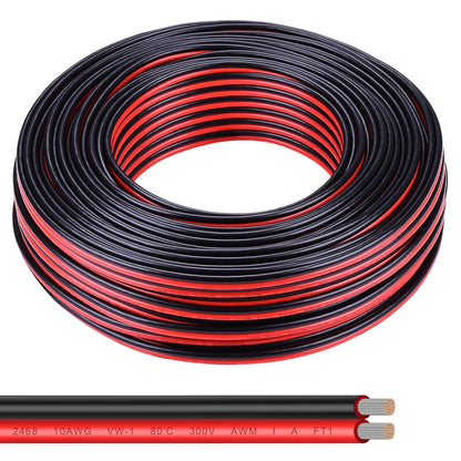10 Gauge Wire 200FT Tinned Copper Wire-2 Conductor Parallel Wire Insulated Stranded Wire for Solar Panel Car Audio Automotive Low Voltage Electrical Wire for LED Lighting (10AWG 200FT)
