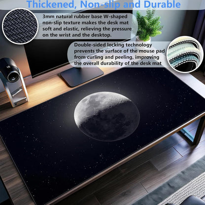 Moon Mouse Pad Sci-fi Galaxy Desk Mat Extended XL Large Gaming Mousepad Dark Computer Pad with Stitched Edges 31.5 x 15.7 inch Keyboard and Mouse pad Office Desk Decoration Pad