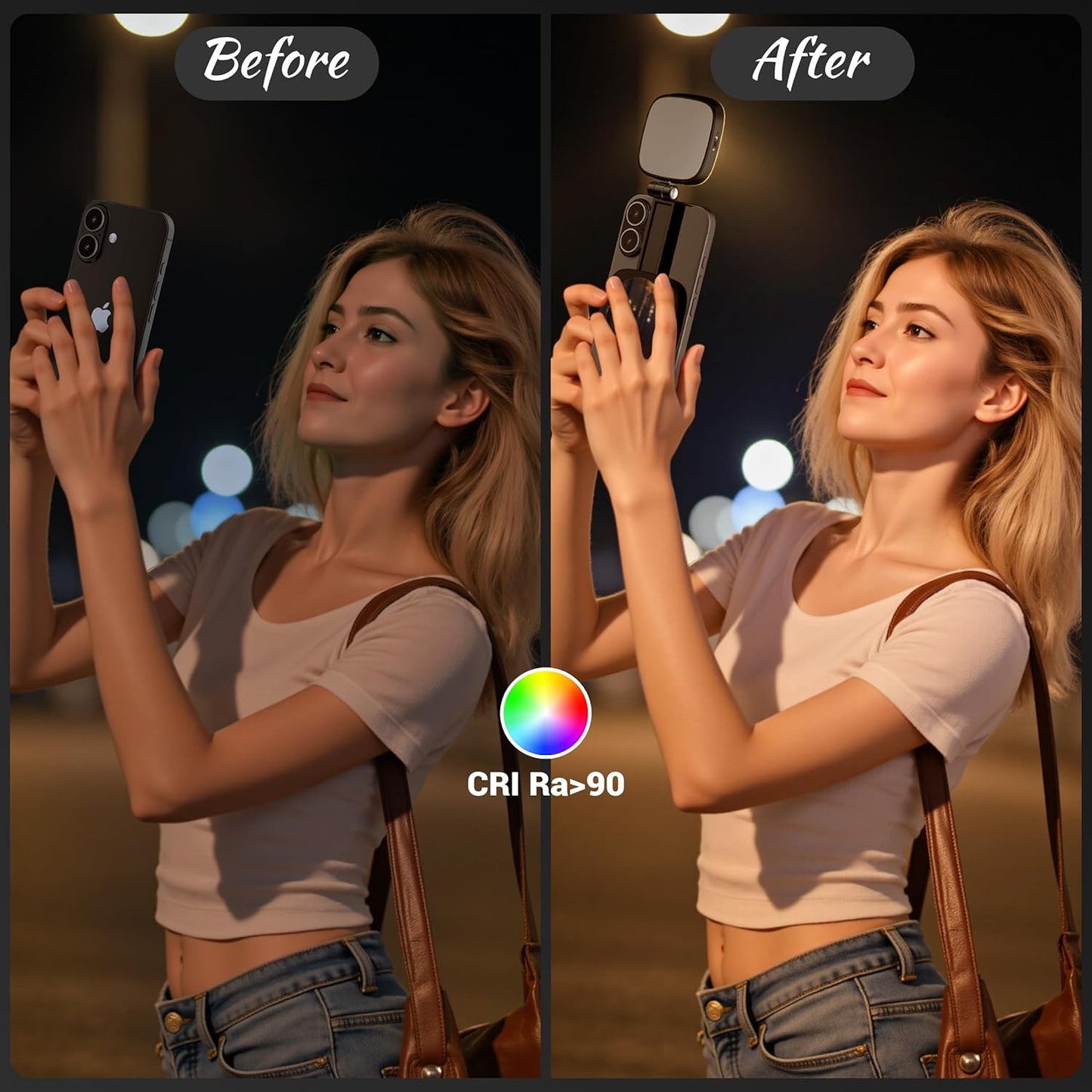 Magnetic Selfie Light for Phone: 5 Led Mode with Mirror Compatible for iPhone & Android - Rechargeable Portable Fill Light for Photography/Video Recording/Conference/Vlog/Makeup (Black)