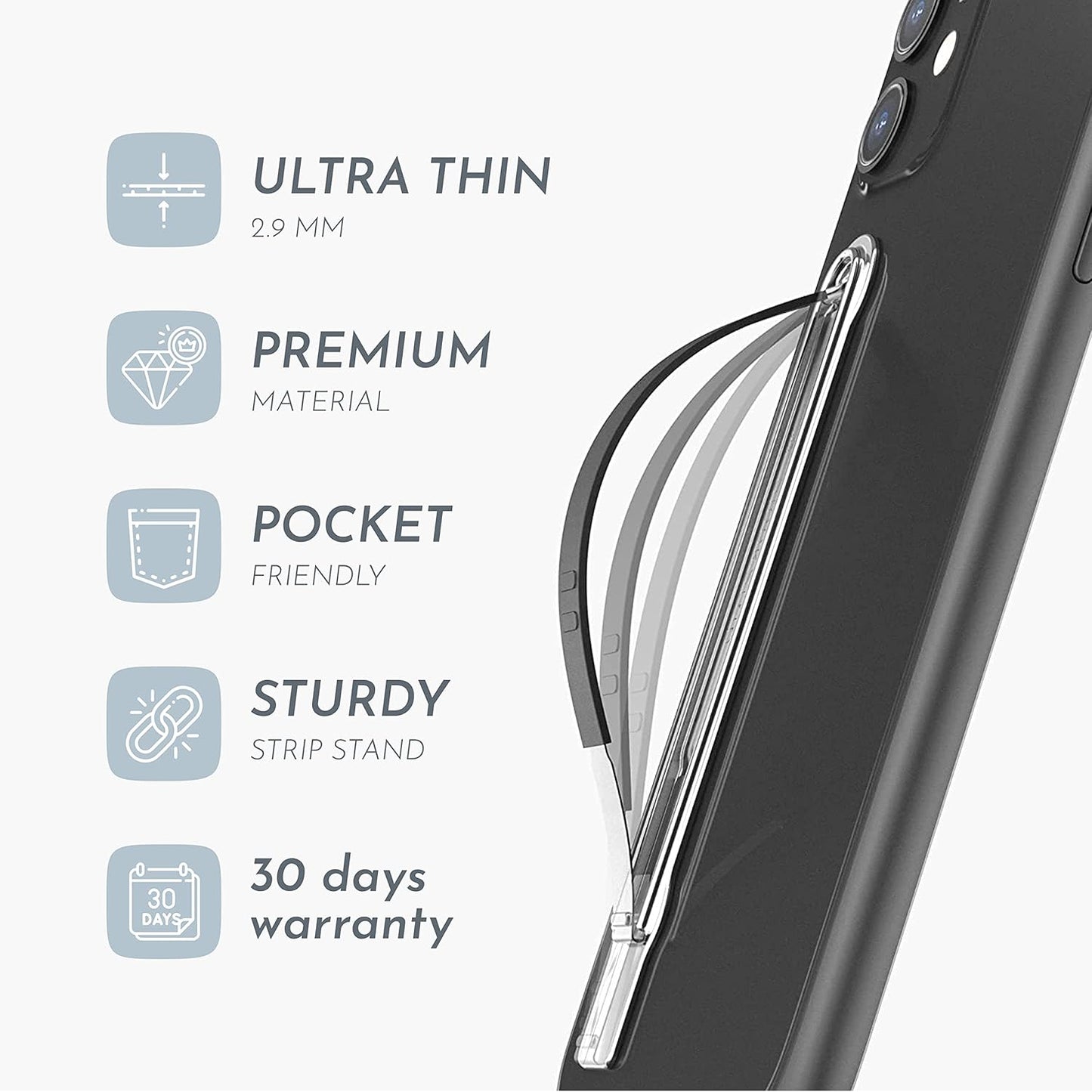 SleekGrip Premium: Swappable Phone Stand & Phone Grip - Ultra Thin Convertible Grip Holder Fits Most iPhone and Android Cases, Phone Strap Compatible with Wireless Chargers and Car Mounts