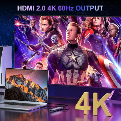 USB C Hub Ethernet, KOZYC 6-in-1 USB C Hub with 10Gbps, HDMI 4K 60Hz, 1Gbps Ethernet, 3xUSB-A 3.2, 100W PD Compatible with MacBook Air/Pro, XPS13/15, Dell