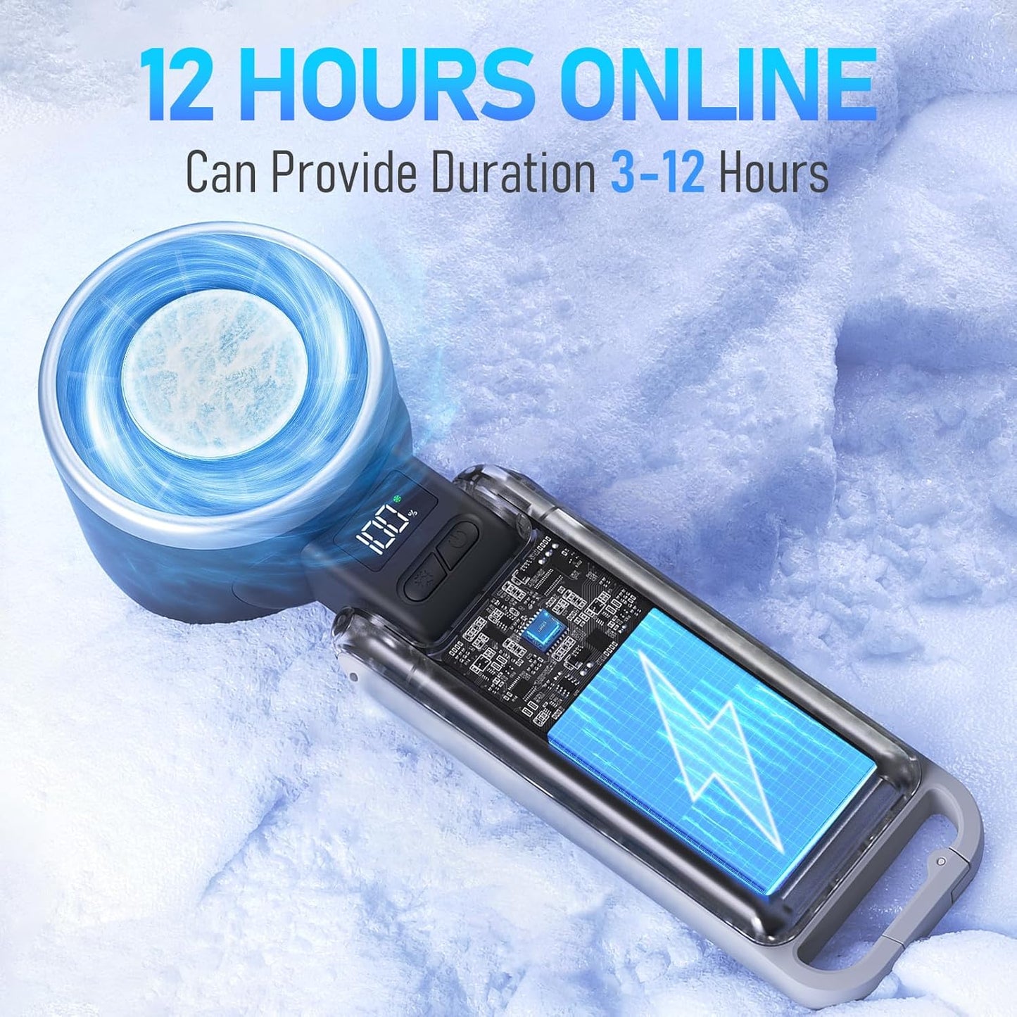 Portable Handheld Turbo Fan with Ice Cooling, Rechargeable Personal Fan, Up tp 12Hrs Cooling, 5 Speed 25550RPM Powerful Portable Fan for Travel, Outdoor, Camping, Hiking (Black)