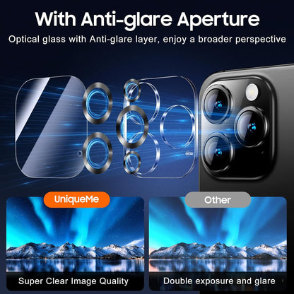 UniqueMe for 3 Pack iPhone 16 Pro/iPhone 16 Pro Max Camera Lens Protector - [Drop Protection] [Case Friendly] 9H Tempered Glass Camera Cover Screen [Update New Version] - Matte Black