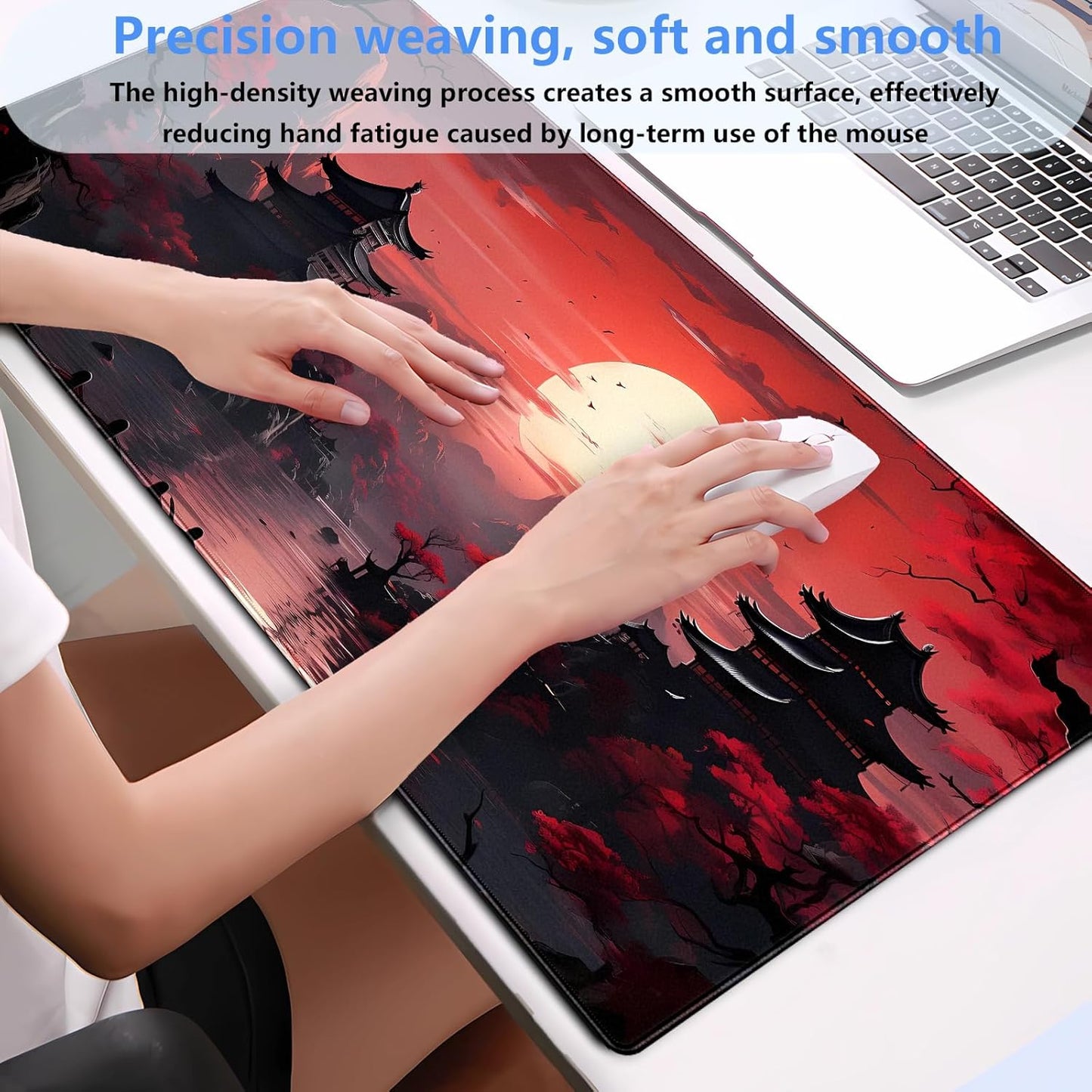 Red and Black Mouse Pad Japanese Desk Mat Gaming Mousepad Extended Large Mouse Pad for Desk 31.5''X15.7'' Red Full Moon Sakura Desk Pad Mat Laptop Computer Mouse Keyboard Mat for Office Desk Decor