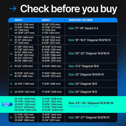 Universal Acrylic 23, 23.6, 23.8, 24 Inch Computer Privacy Screen Filter for Widescreen Computer Monitors - 21.2" x 13.4" (541 x 342 mm) - Monitor Frame Hanging Type