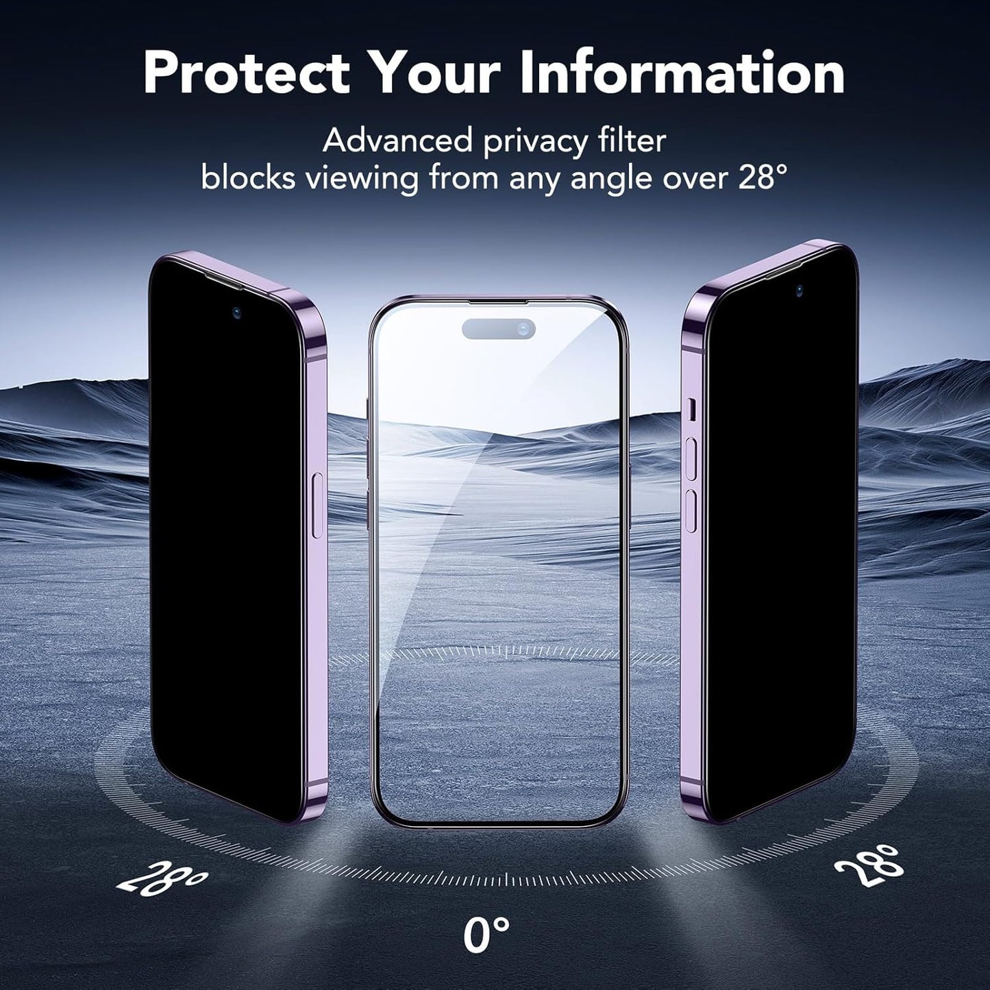ESR 3 Pack for iPhone 14 Pro Max Privacy Screen Protector, Anti-spy Tempered-Glass Privacy Screen Protector, Micro-curved Edges, Case Friendly