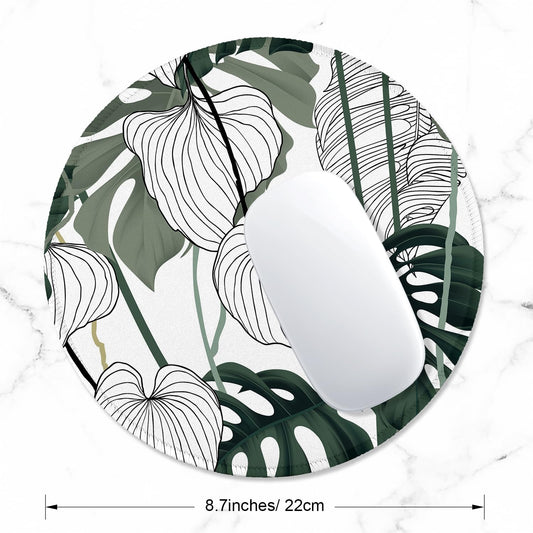 ITNRSIIET Round Mouse Pad with Stitched Edge Premium-Textured Waterproof Non-Slip Rubber Base Desktop Protection Mat Diameter 8.7 inches, Tropical Plant