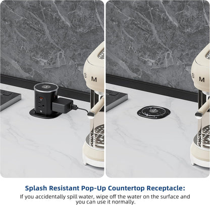 Jgstkcity Pop Up Countertop Outlet with 15W Wireless Charger,20W USB C Ports,Flush Mount Tamper Resistant,Recessed Grommet Receptacle,4 USB 4 Outlets,15A,1875W,ETL Listed,3.15in Hole,Black