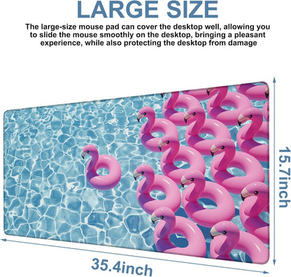 Gaming Desk Pad Large Extra Length Pink Flamingos Mouse Pad Keyboard Laptop Non-Slip Waterproof with Rubber Base Thick Stitched Edge Mouse Mat for Office Home 35.4 x 15.7 Inches