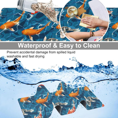 Koi Carps Desk Mat,Large Swimming Koi Fish Gaming Keyboard Mouse Pad,Non-Slip Rubber Base Desk Pad Thick Stitched Edges Waterproof Mousepad Mouse Mat 31.5"x11.8"