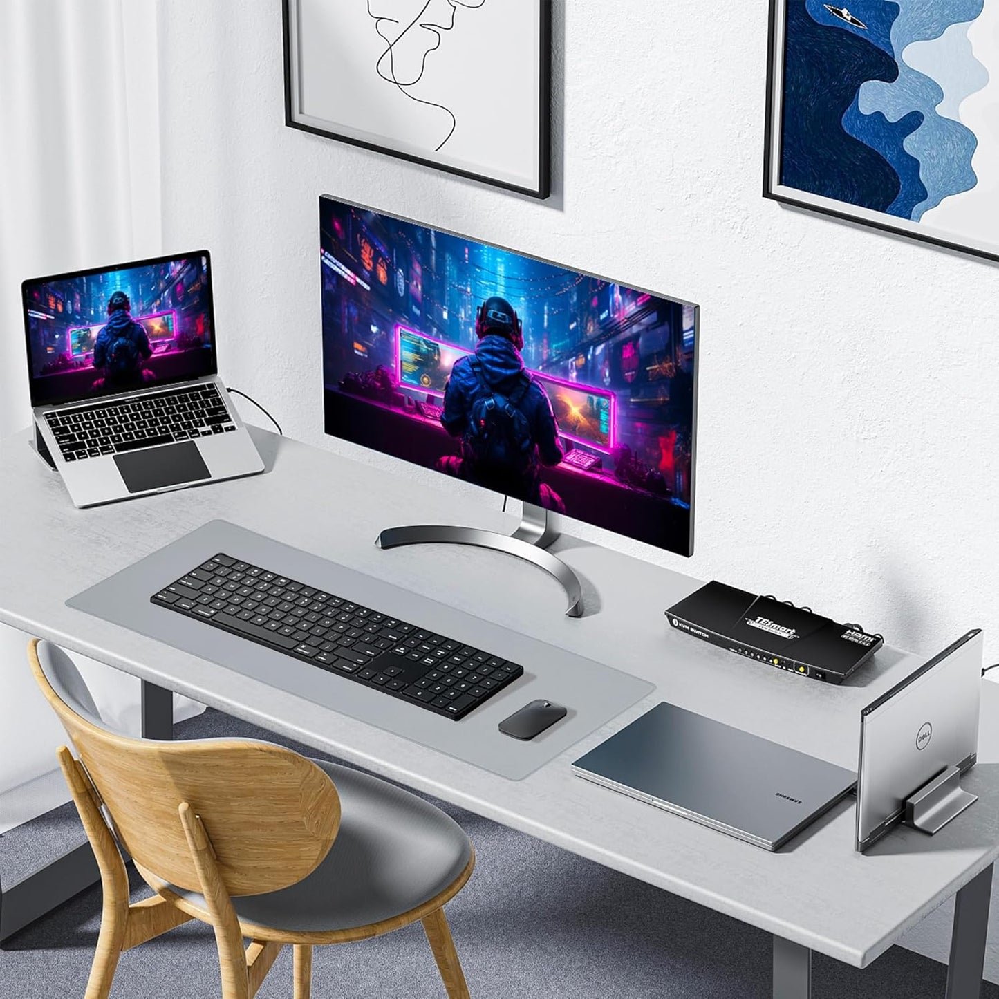 ALOANES Waterproof Mouse Pad with Durable Stitched Edge, XXXL Gaming Keyboard Pad, Non-Slip Rubber Base Mouse Mat, Extended Desk pad for Gamer, Office & Home, Gray Mousepad 35.4''x 15.7''x 0.12''