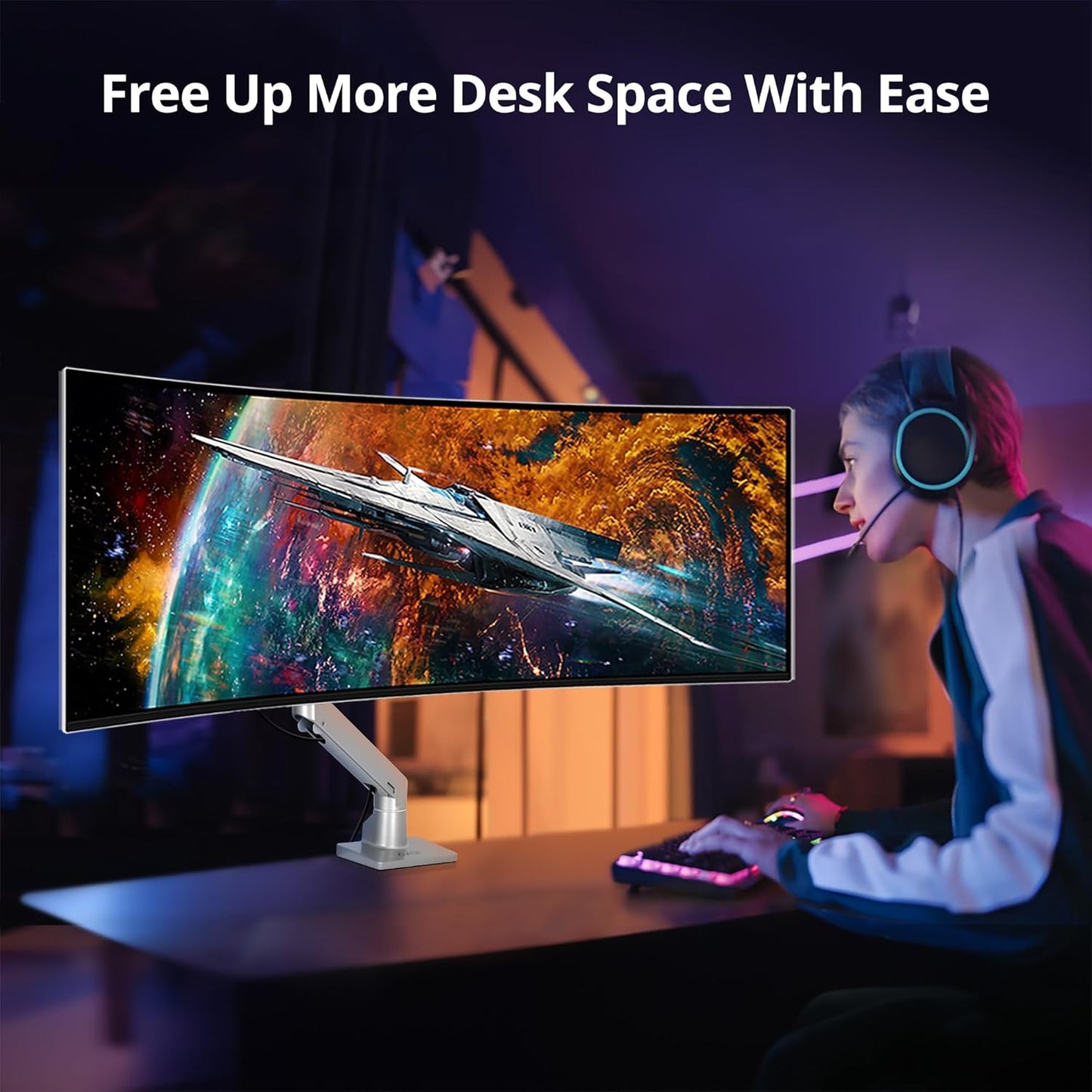 AVLT Single 34”-57” Monitor Arm Desk Mount fits One 44 lbs Heavy Duty Screen Full Motion Height Swivel Tilt Rotation Adjustable Gray Arm VESA 200x200 200x100 100x100 75x75