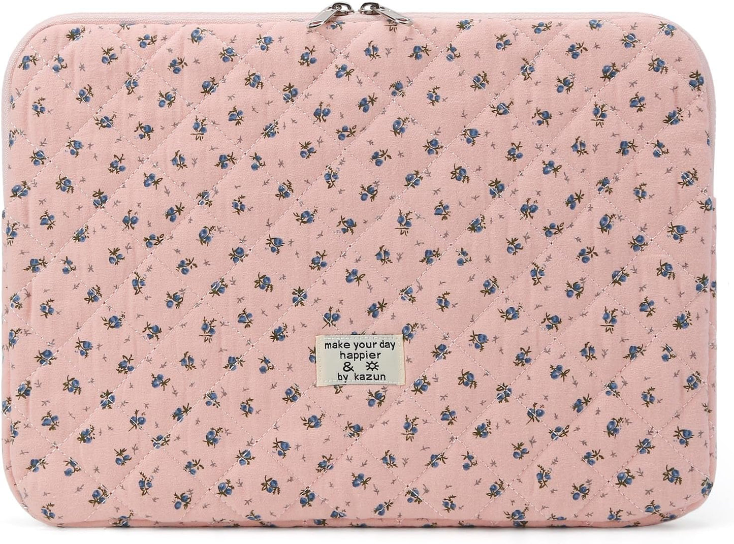 Puffy Laptop Sleeve 13-15.6 Inch Cute Quilted Laptop Protective Case Padded Floral Computer Sleeve for MacBook (A-Dark Pink, 15 Inch)