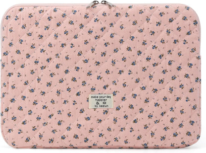 Puffy Laptop Sleeve 13-15.6 Inch Cute Quilted Laptop Protective Case Padded Floral Computer Sleeve for MacBook (A-Dark Pink, 13 Inch)