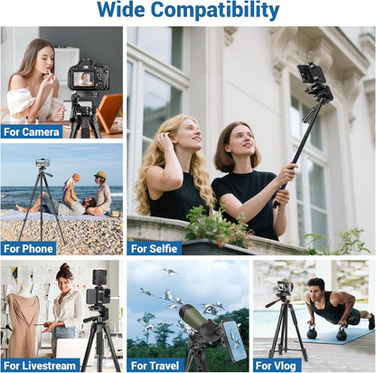 Phone Tripod, 64” Cell Phone Tripod for iPhone, Extra Long 83” Tall Tripods Selfie Stick with Wireless Remote Extendable Phone Holder Stand for Camera Photo Video Recording