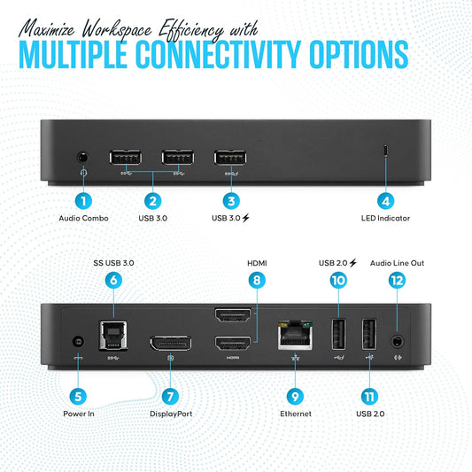 D3100 Dock USB 3.0 Ultra HD/4K Triple Display - 1 Year Warranty - Docking Station Dual Monitor with 65W, HDMI & USB 3.0 Cable - Laptop & Computer Docking Station