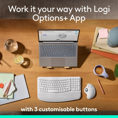 Logitech Ergo M575S Wireless Trackball Mouse, Wireless Ergonomic Mouse with Bluetooth and Encrypted Dongle, Comfortable Thumb Control, Precise and Smooth Tracking, for PC/Mac - Off- White Silver Ball