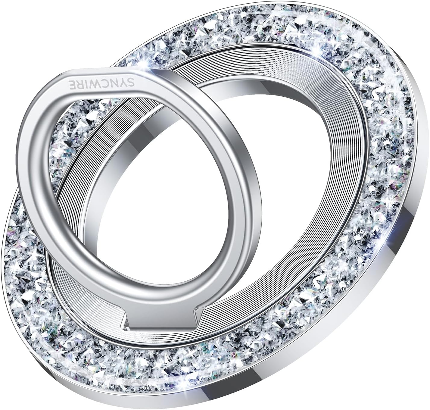 SYNCWIRE Magnetic Phone Ring Holder for MagSafe - Glitter Phone Grip Stand with 360° Rotation & Reinforced Hinge, Compatible with iPhone 16 15 14 13 Pro Max Plus MagSafe Accessories - Glitter Silver