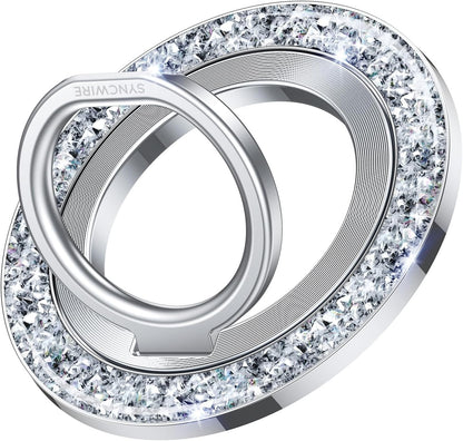 SYNCWIRE Magnetic Phone Ring Holder for MagSafe - Glitter Phone Grip Stand with 360° Rotation & Reinforced Hinge, Compatible with iPhone 16 15 14 13 Pro Max Plus MagSafe Accessories - Glitter Silver