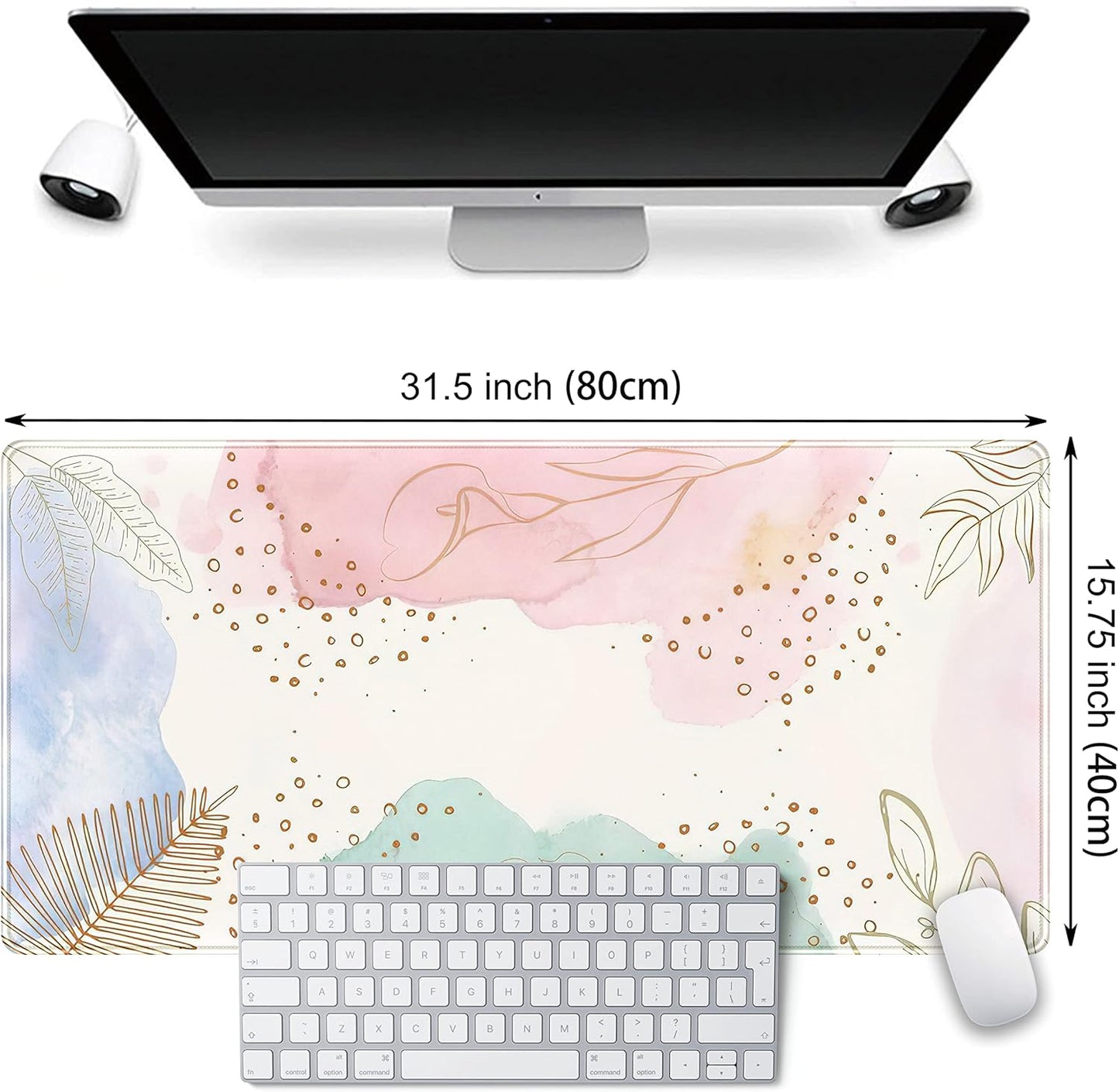 Boho Pastel Painting Mouse Pads, Abstract Mousepad XXL,Extended Mouse Pad for Keyboard & Wireless Mouse,Cute Large Desk Protector Mat Full Desk Gaming Mice Pad for Office Home 31.5x15.75 in