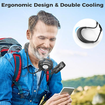 COMLIFE Portable Neck Fan, 5000mAh Rechargeable Battery Powered, 3 Speeds, 360°Adjustable, Double Cooling, Hands-Free Personal Wearable USB Neckband Fan for Home Office Outdoor Travel Sports